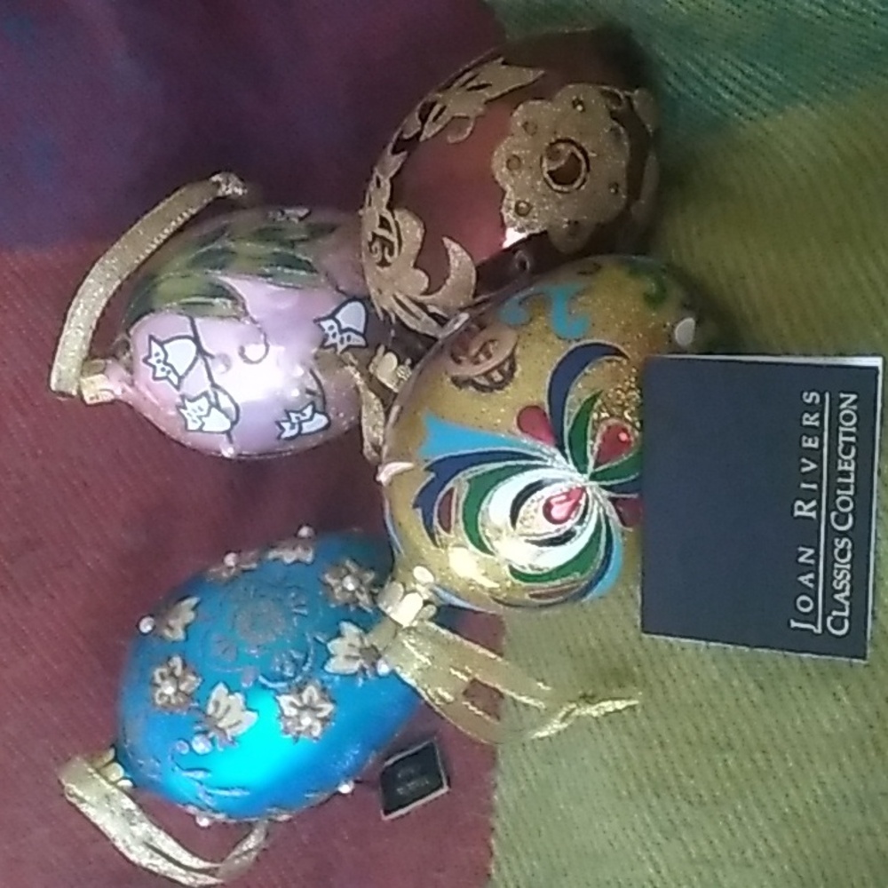 Joan Rivers Russian Imperial Faberge Inspired Hand Blown Glass Egg Ornaments